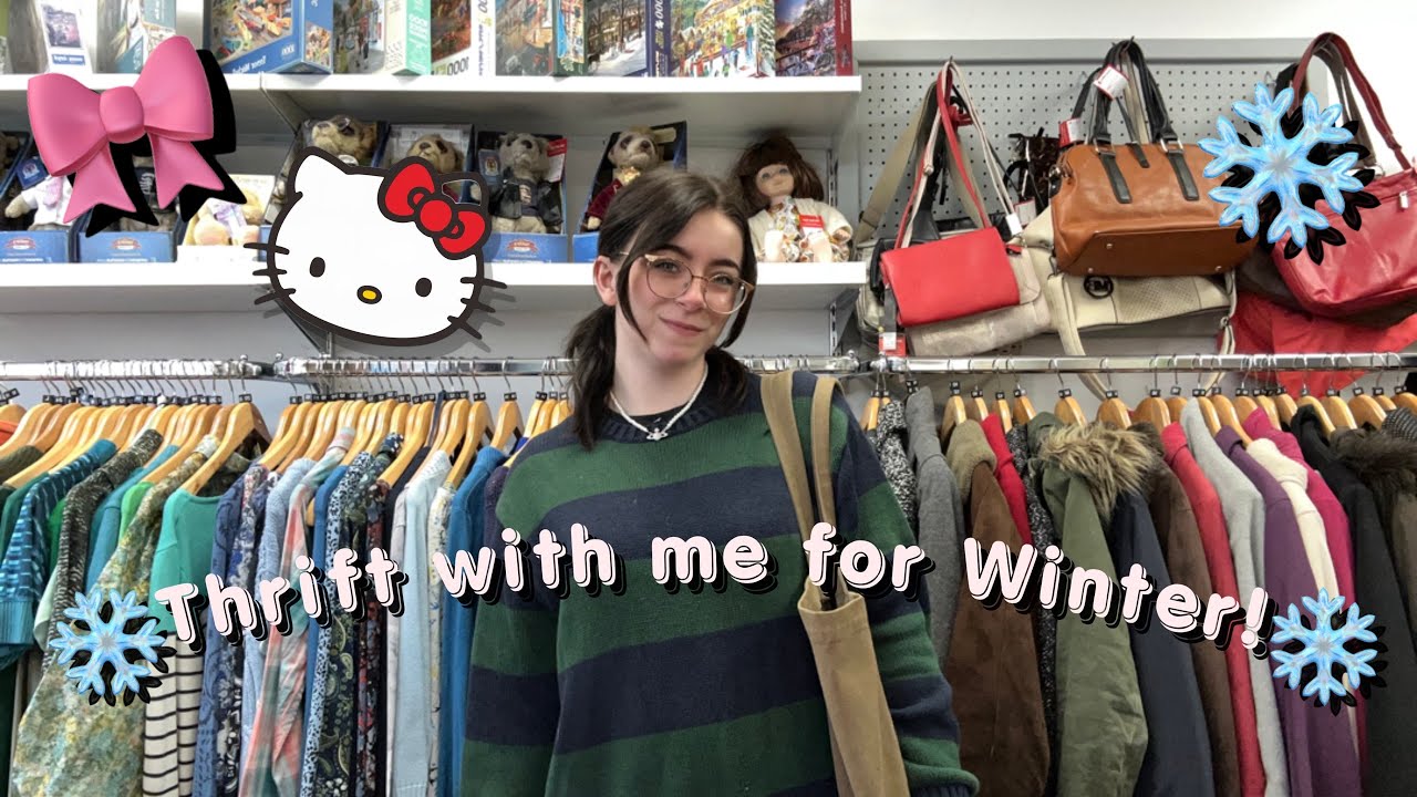 Thrift with me for winter! || hello kitty and jellycat hunting, haul, bubble tea ||