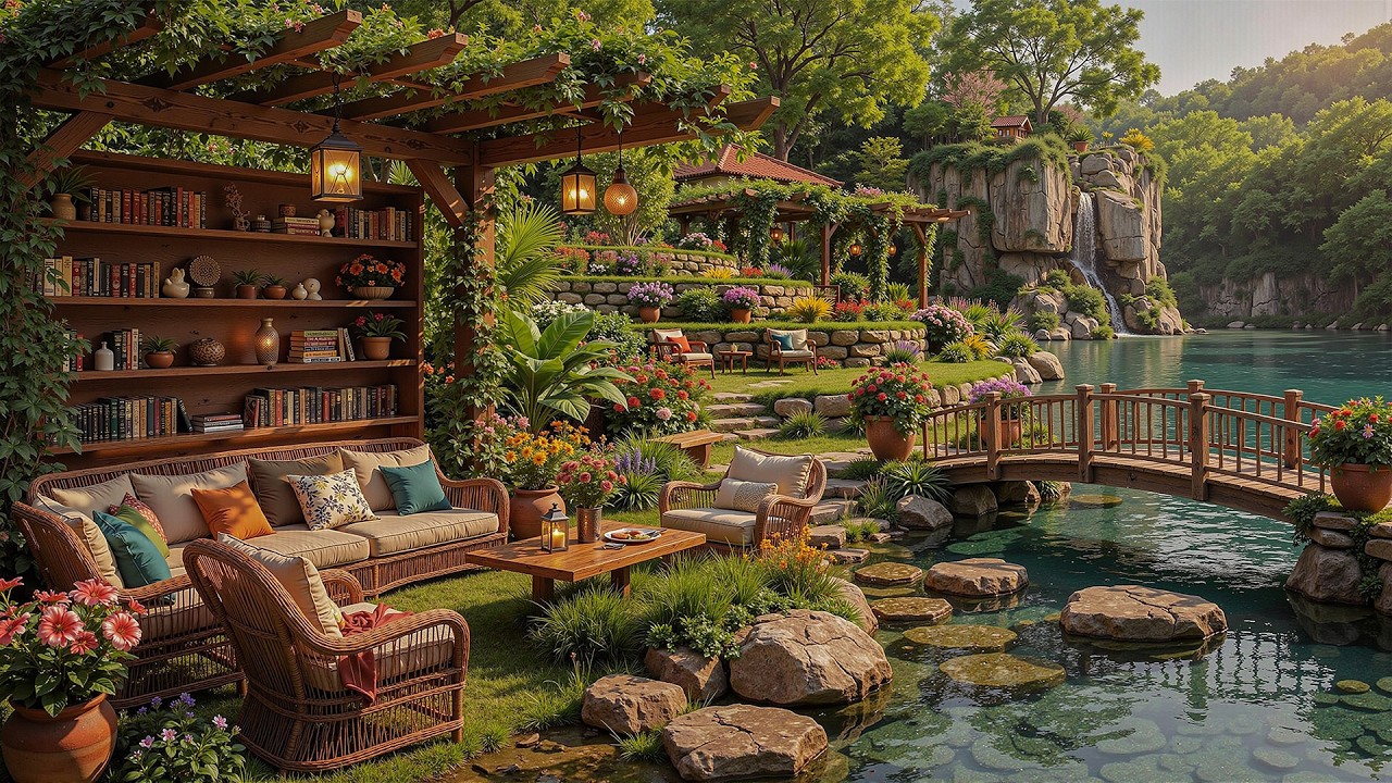 Morning Outdoor Library Lakeside Jazz | Soft Jazz and Fresh Spring for Focus and Calm
