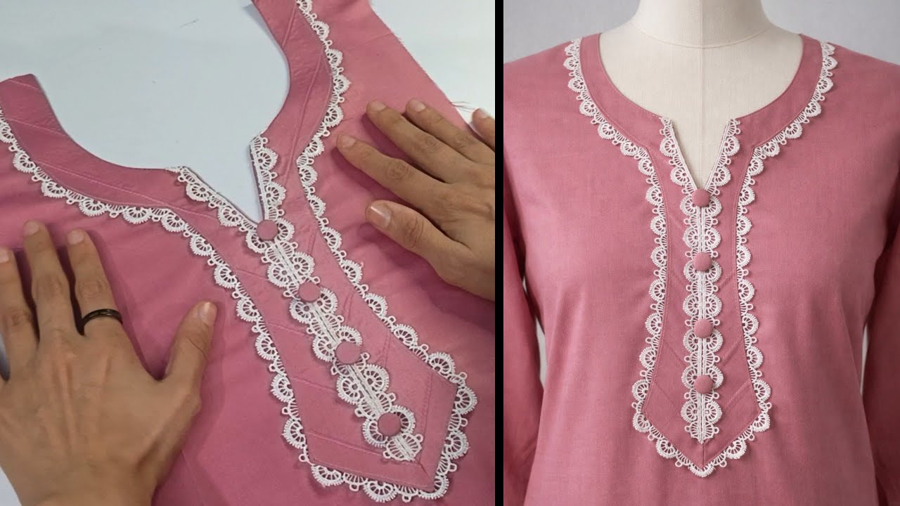 Neck Design Cutting&Stitching|2026 latest pintax fabric Patti neck design with lace by amnakastudio