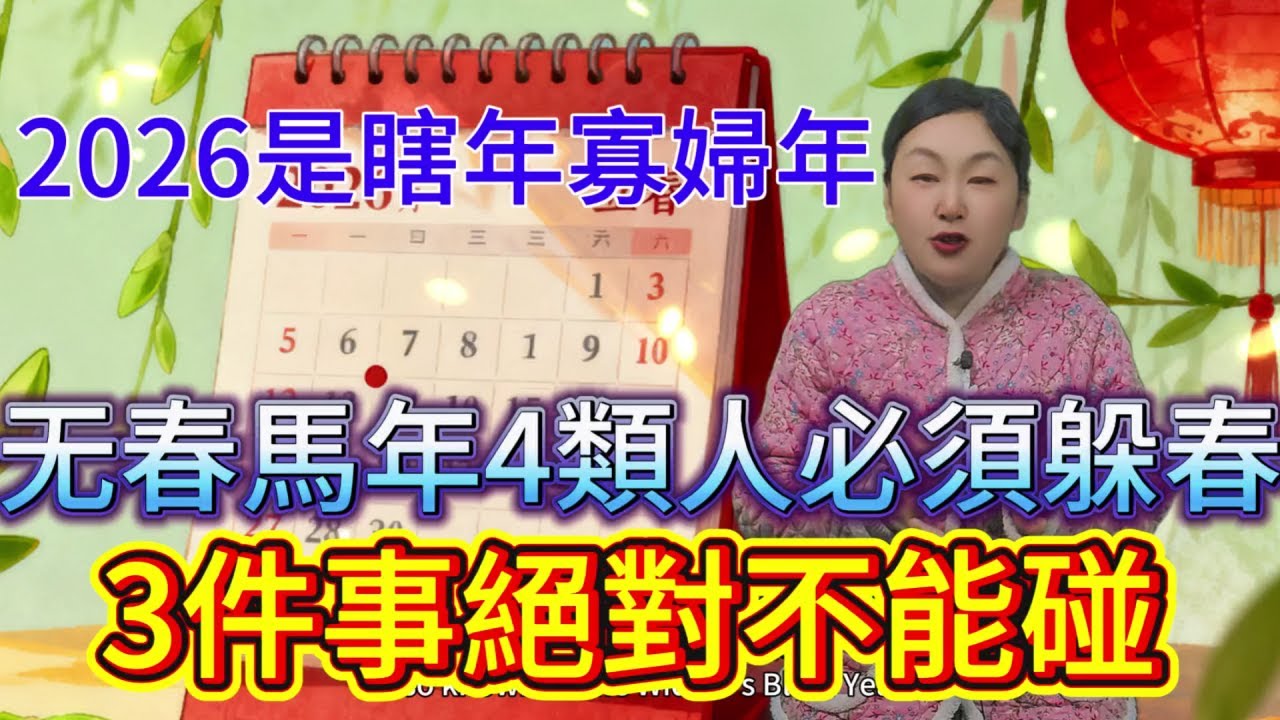 2026 是無春馬年  又稱：寡婦年、瞎年！或者稱兩頭瞎”或“盲年”  4 類人必須躲春，3 件事絕對不能碰，現在看還不晚！#運勢 #家居風水宜忌 #正能量 #風水 #財富