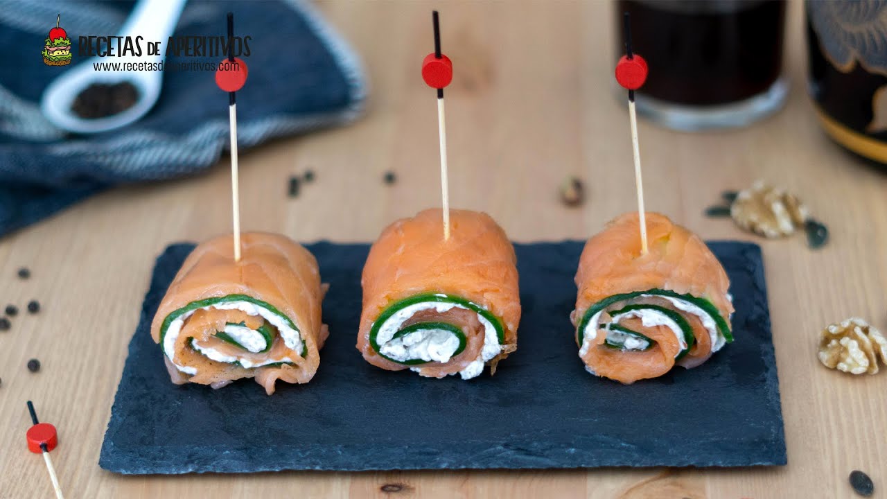 ROLLITOS de SALMÓN y QUESO con PEPINO más FRUTOS SECOS - APERITIVO SALUDABLE #51