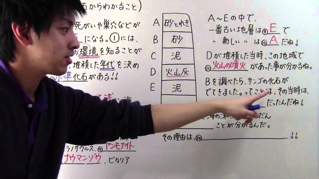 【中１　理科】　　中１－５６　　地層や化石からわかること