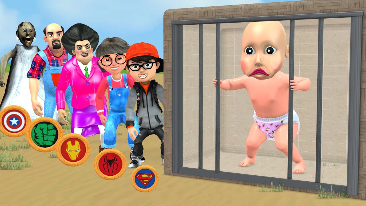 Scary Teacher 3D vs Squid Game Challenge Superheroes Rescue Baby Doll To Their Own Strength?