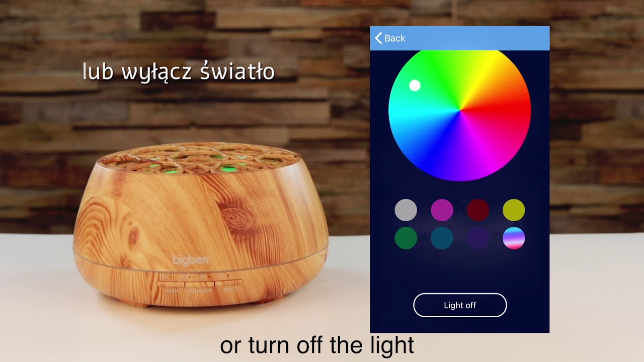Ultradźwiękowy Dyfuzor / Nawilżacz aromatyczny - Głośnik Bluetooth z efektem świetlnym