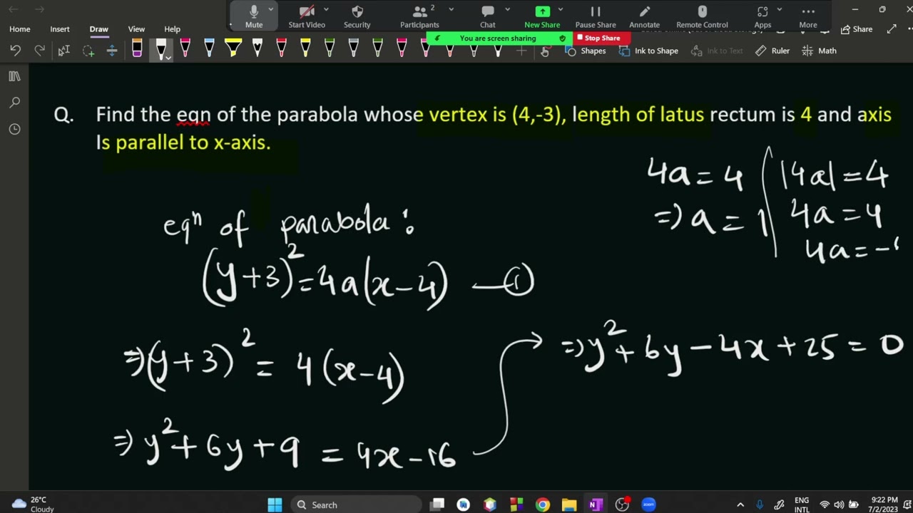Class 4 : Condition of tangency of a straight line to a parabola and some mathematical problems