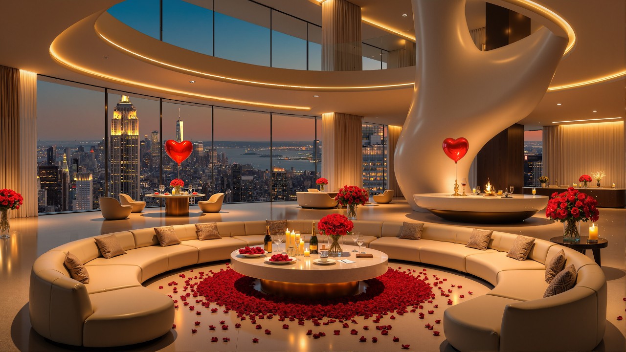 🎷 4K Valentine Luxury Apartment Jazz | Romantic City Skyline, Candlelight & Smooth Jazz 💖✨