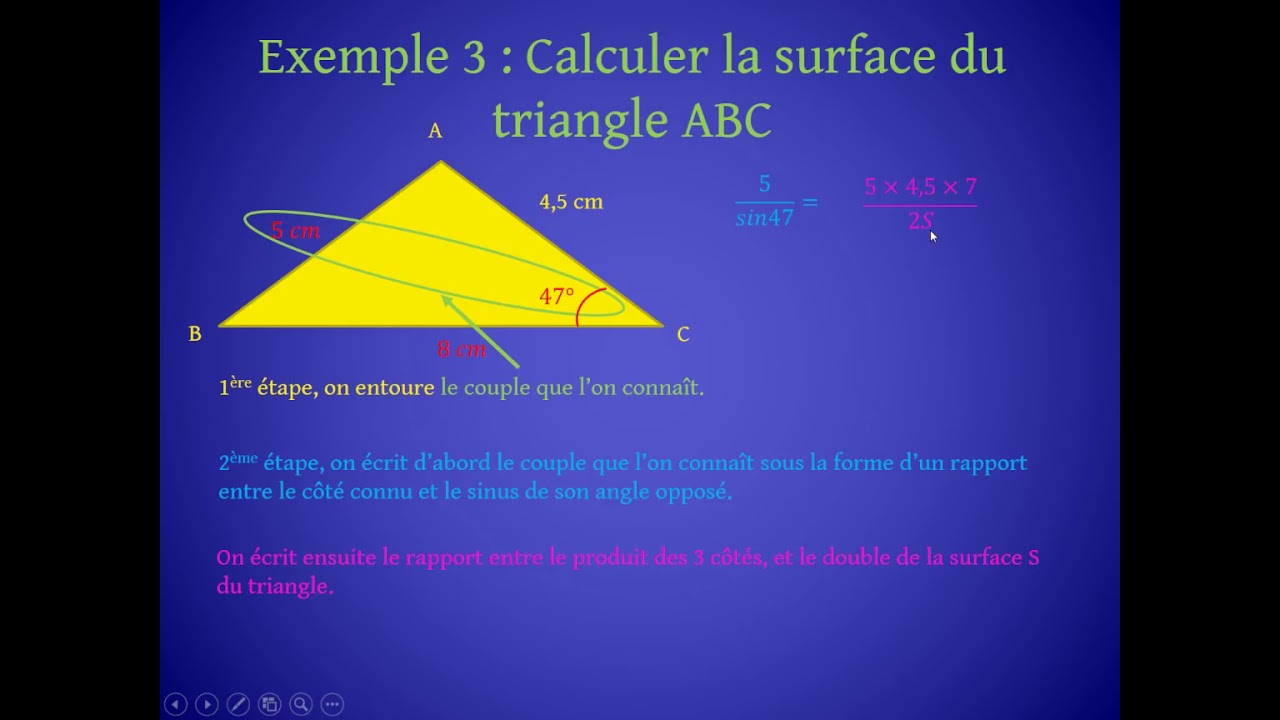 Loi des sinus   Calcul de la surface d'un triangle