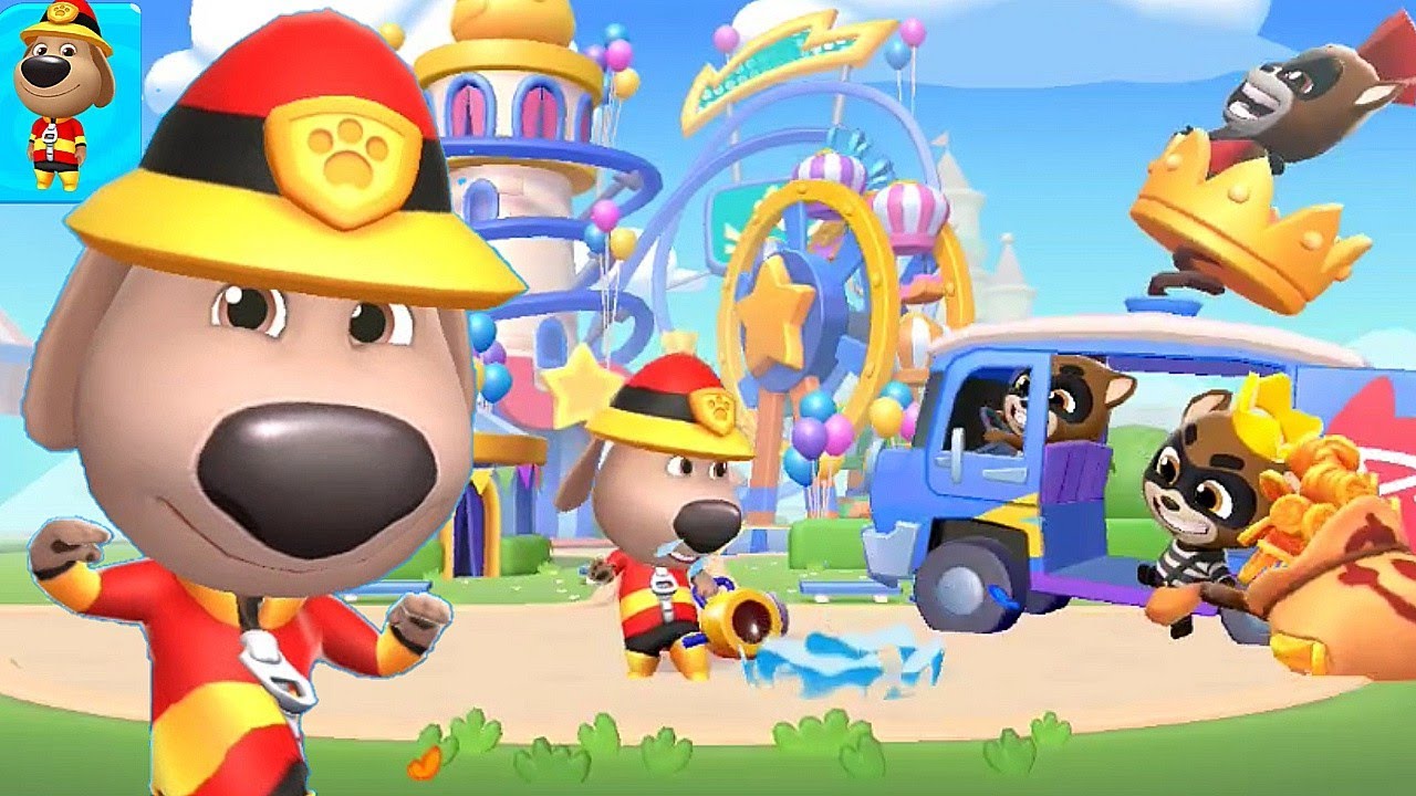 Talking Tom Blast Park New update New outfit Ben Firefighter Unlocked vs Roy Raccoon Gameplay