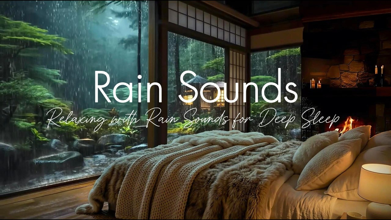 Heavy Night Rain & Fireplace Sounds | Cozy Bedroom Ambience for Deep Sleep