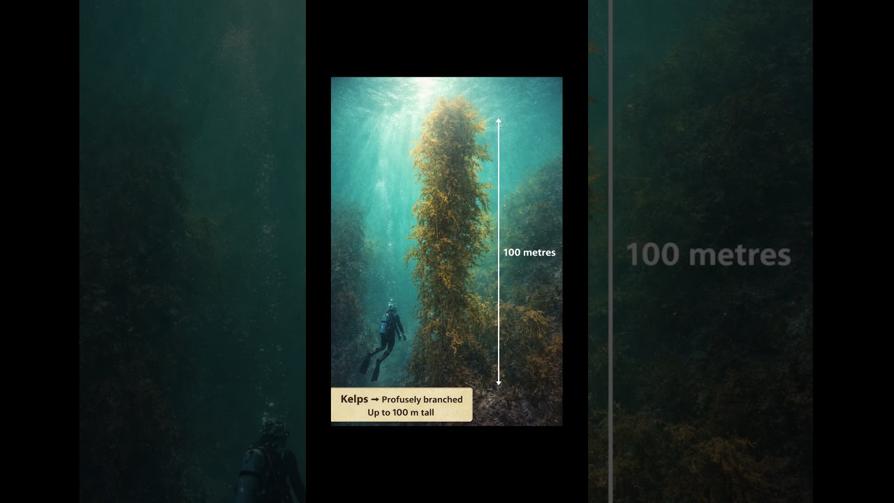 Kelp (Brown algae)Profusely branched✔ Can grow upto 100 m tall✔ Forms underwater forests#neet2026