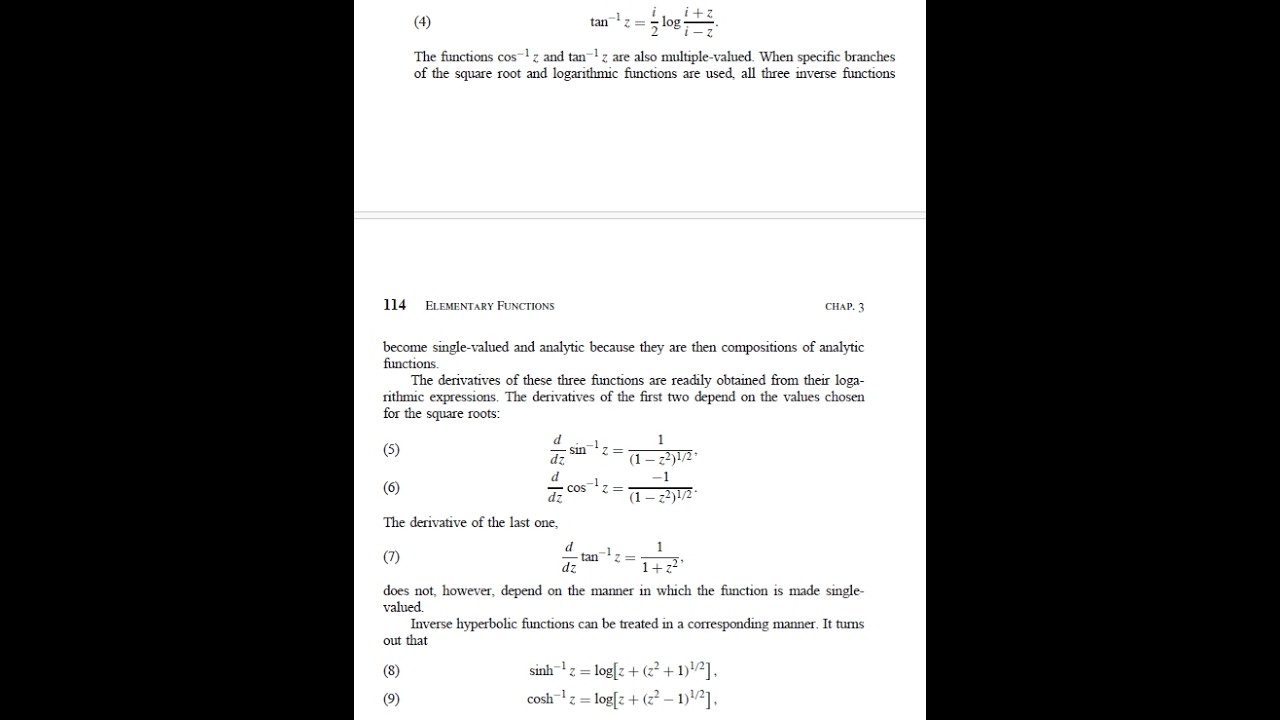 Complex Variables and Applications (8E) - Brown/Churchill Ex 4, 5, 6, 7 Sec36: Inverse Trig/Hyperb f