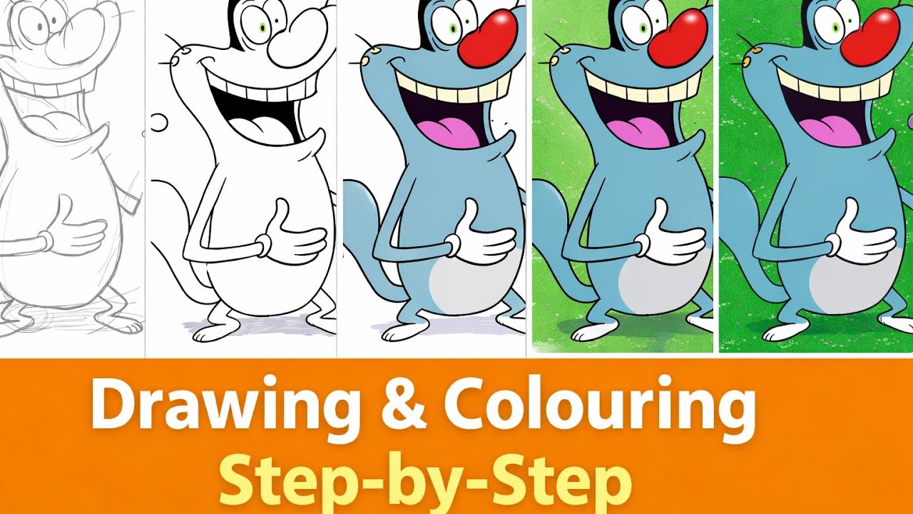 Step by step oggy drawing tutorial 