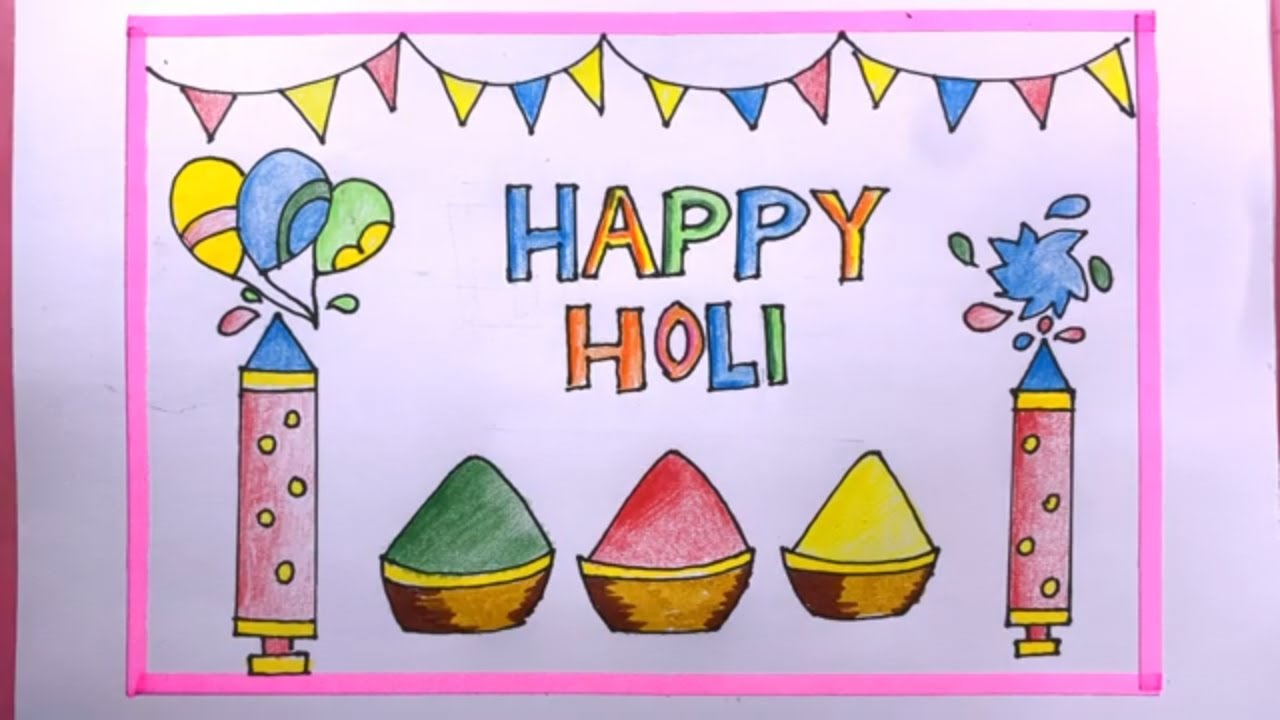 Happy Holi Drawing/How To Draw Happy Holi Poster/Drawing Happy Holi Poster
