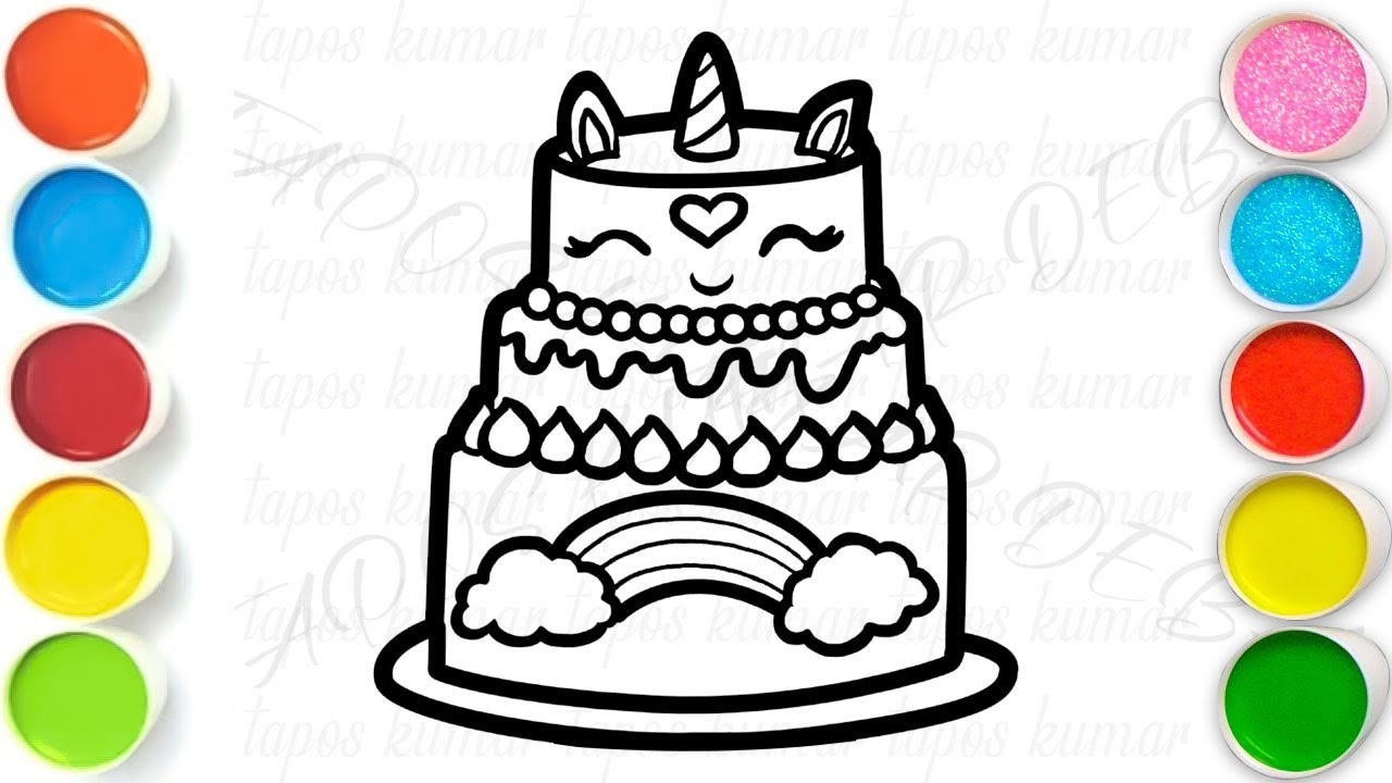 Unicorn Birthday Cake Drawing, Painting & Coloring For Kids and Toddlers_ Kids Art