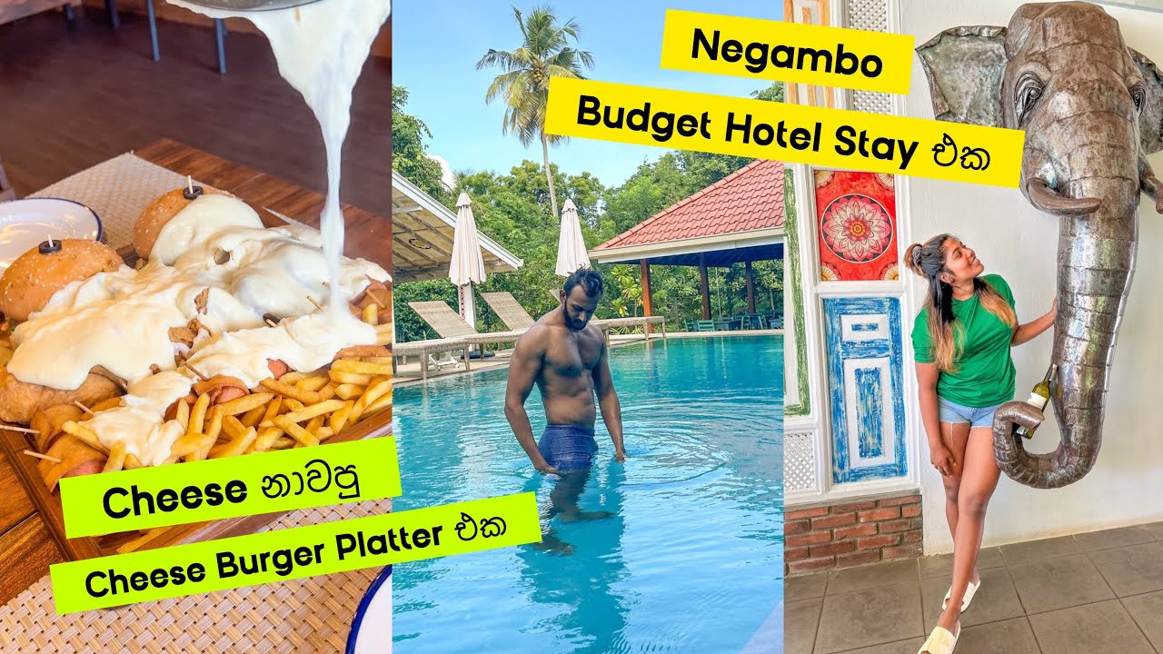 අපේ Budget Negambo Hotel Stay එක | Cheese Burger Platter | Blue Elephant Negambo