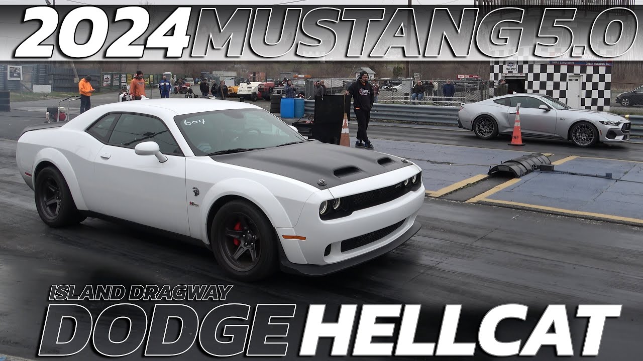 2024 Mustang 5.0 vs Dodge Hellcat Close call Drag Race @ Island dragway