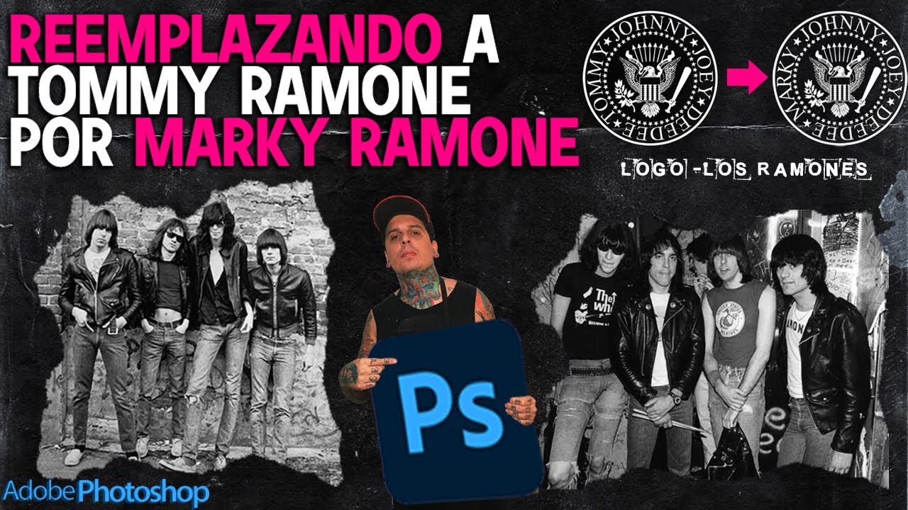 COMO REEMPLAZAR A Tommy Ramone por Marky Ramone en el logo de LOS RAMONES 2022 - PHOTOSHOP CC 2019