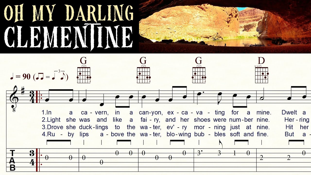 OH MY DARLING CLEMENTINE | Complete Version | Acoustic Guitar Lesson | Tutorial | TAB & Sheet Music
