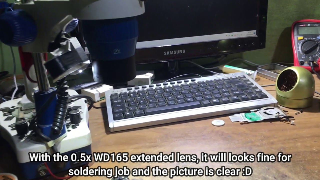 Review yaxun yx-ak21 cheap soldering microscope with 0.5 wd165 extender lens