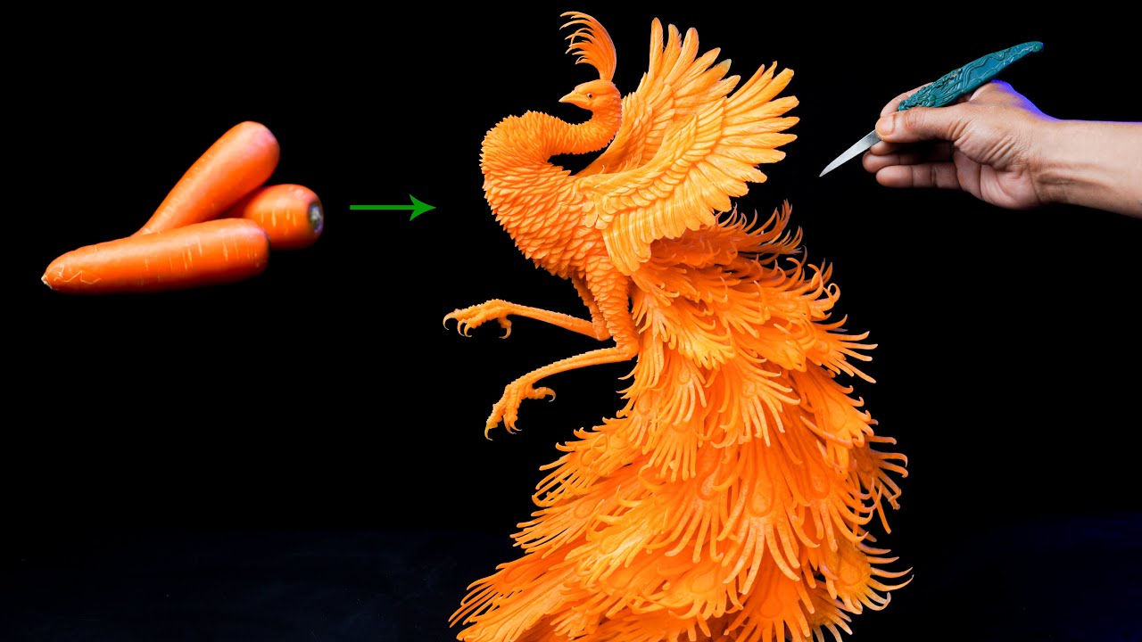 How to Carve a Peacock with  Carrot | Vegetables Carving Art