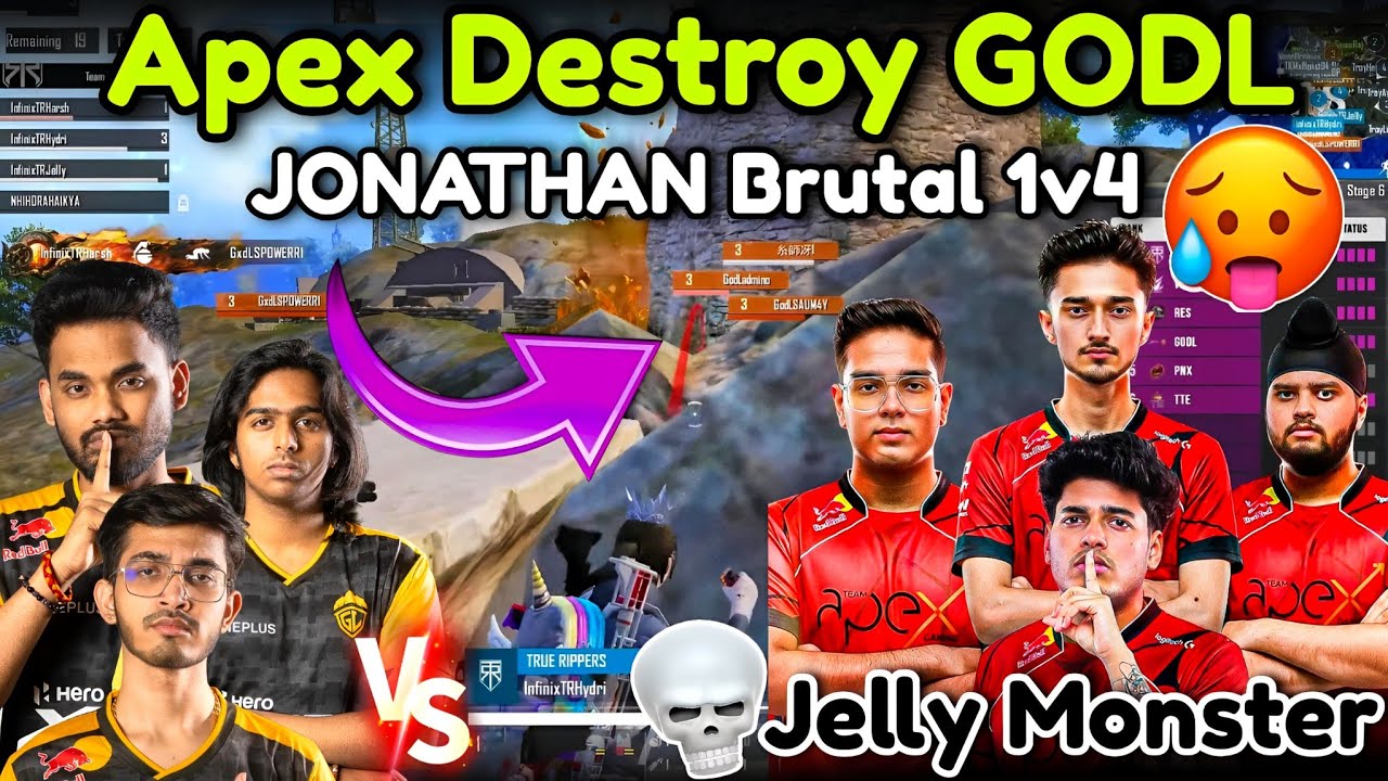 🔥Apex Qualify Final🇮🇳JONATHAN Jelly Shocking 1v4🥶 APEX Destry GODL in 4v4 🥵 Pure Domination