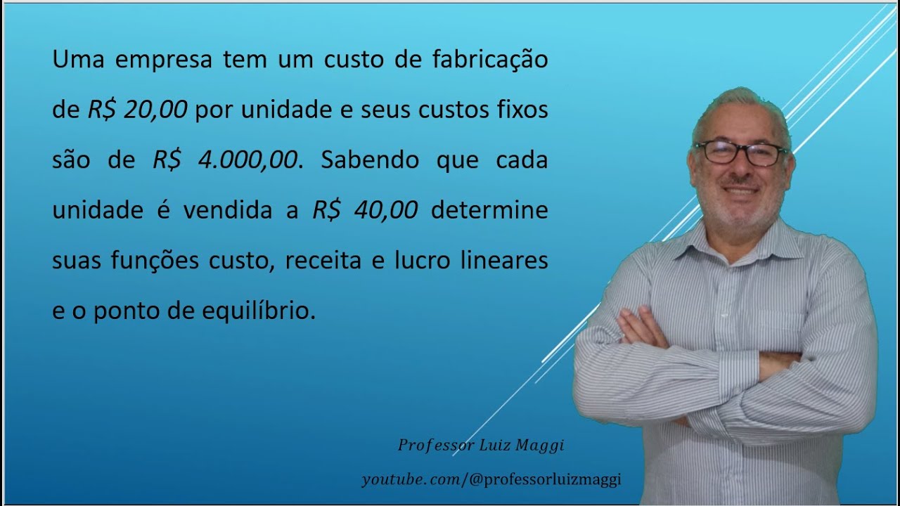 FUNÇÕES CUSTO, RECEITA E LUCRO LINEARES COM PONTO DE EQUILÍBRIO#professorluizmaggi