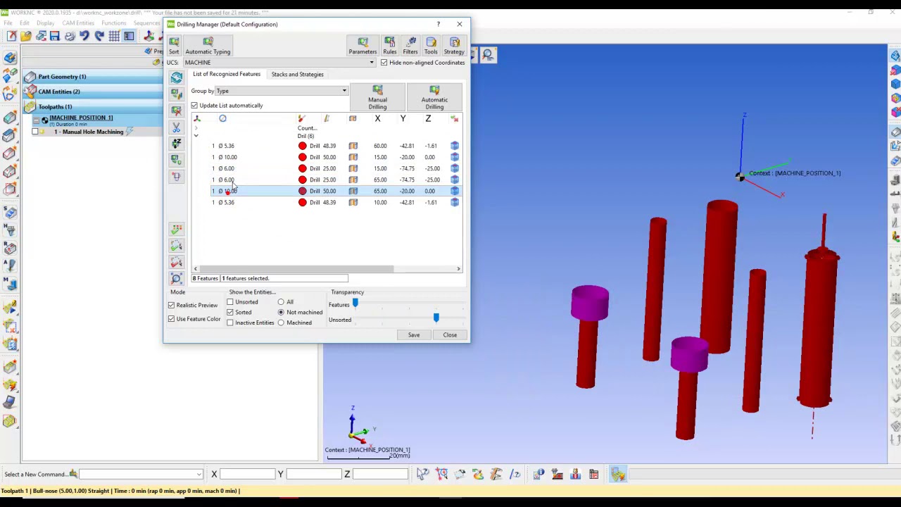 WorkNC drilling manager -manual sequencies