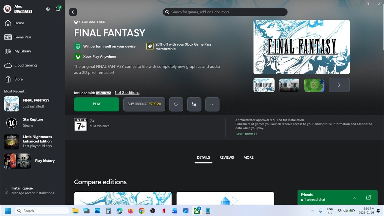 Исправлена ​​ошибка, из-за которой игра FINAL FANTASY не устанавливалась в Xbox App Store/Microso...