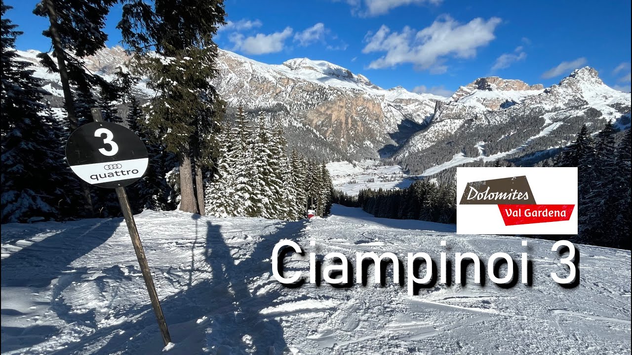 Pista Ciampinoi 3: la mitica nera che scende verso Selva Val Gardena #dolomitisuperski #skislopes