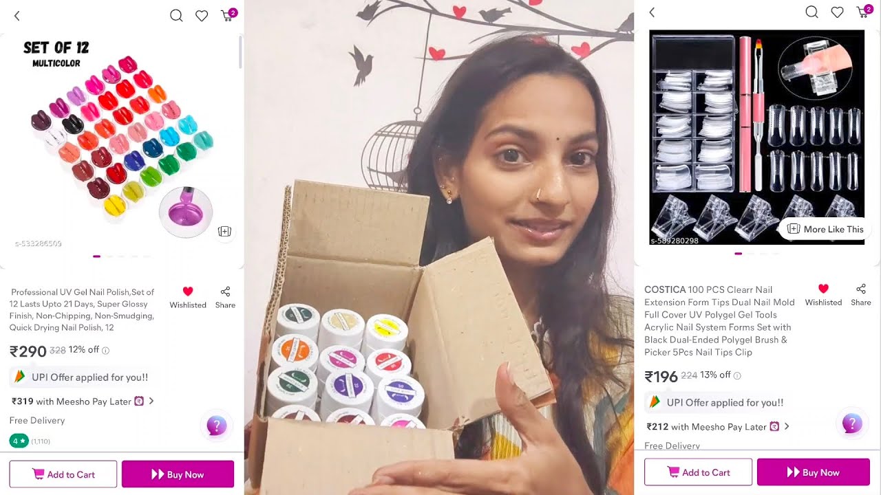 💅 Budget मध्ये Nail Extension + UV Gel Polish Set Unboxing & Review 😍