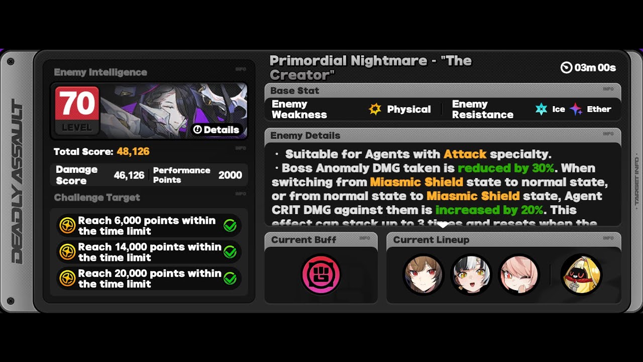 Deadly Assault 2.5 M2 Ye Shunguang vs Primordial Nightmare - The Creator #zenlesszonezero #zzz