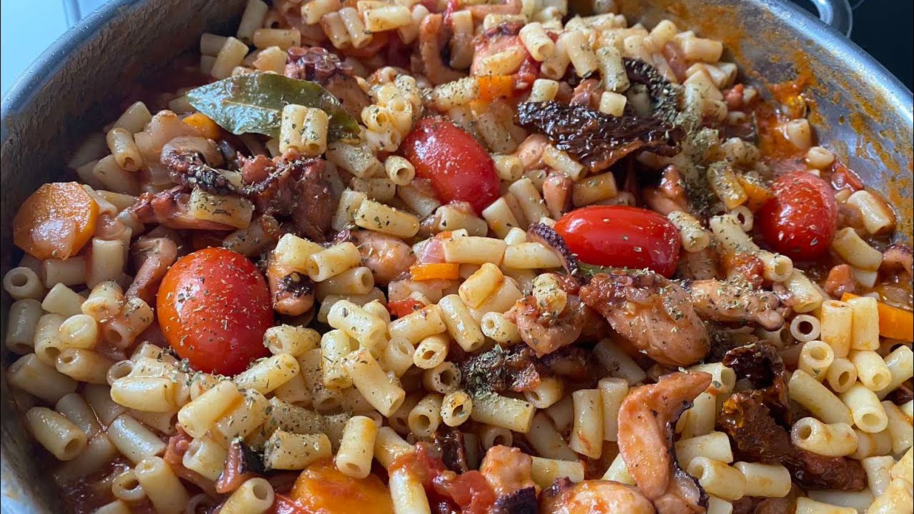 Greek Stewed Octopus in Tomato Sauce and Pasta