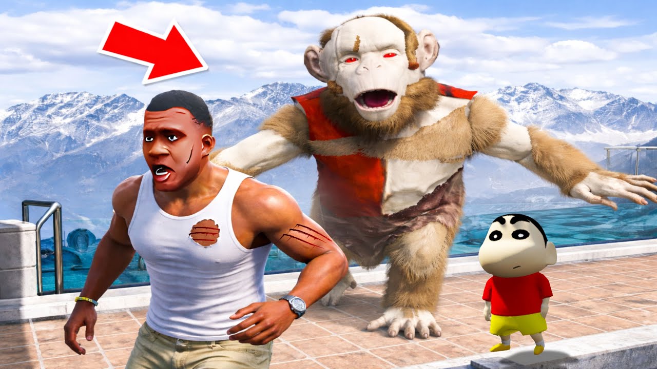🦍Scary Chimp vs Franklin & Shinchan🔥| Los Santos City in Danger 😱  | Shocking Chase😱 | GTA5 Telugu