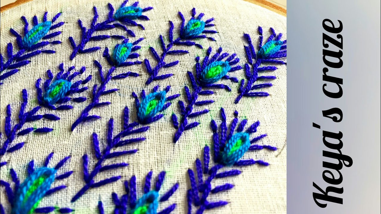 Hand embroidery 2019 | All over peacock feather hand embroidery design by Keya's Craze