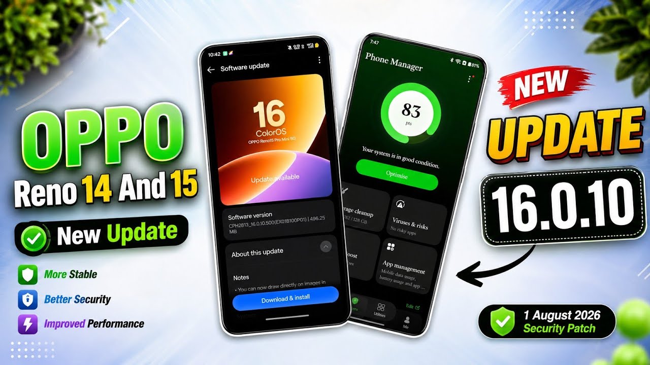 Oppo Reno 14 And 15 ColorOs 16.1 New Update 😍 16.0.10 |Oppo Reno 14 Agu Update Release Date Confirm🔥