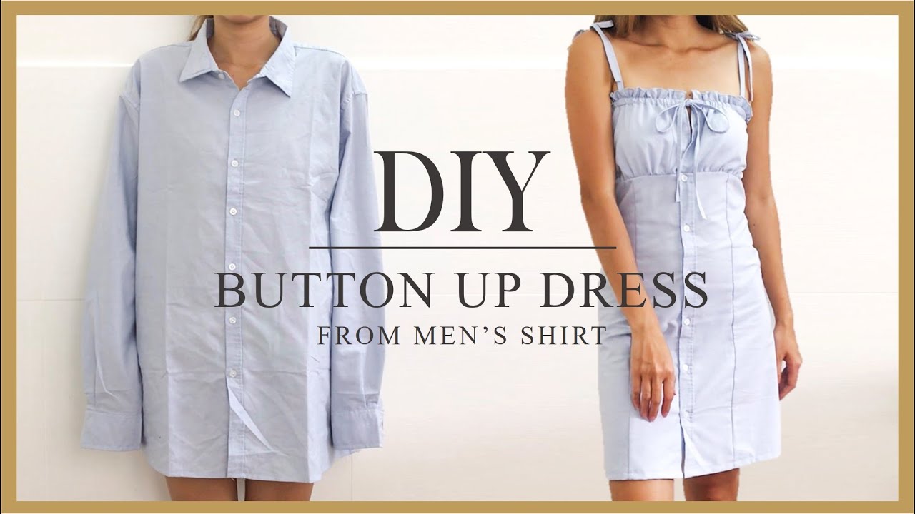DIY Button up dress from men's shirt - Refashion men's shirt idea