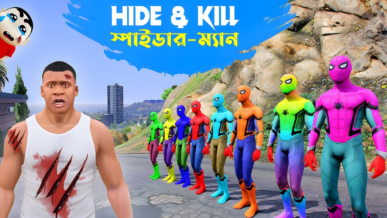 GTA 5 Bangla - Franklin and Shinchan Playing HIDE AND KILL with Spiderman - GTA V