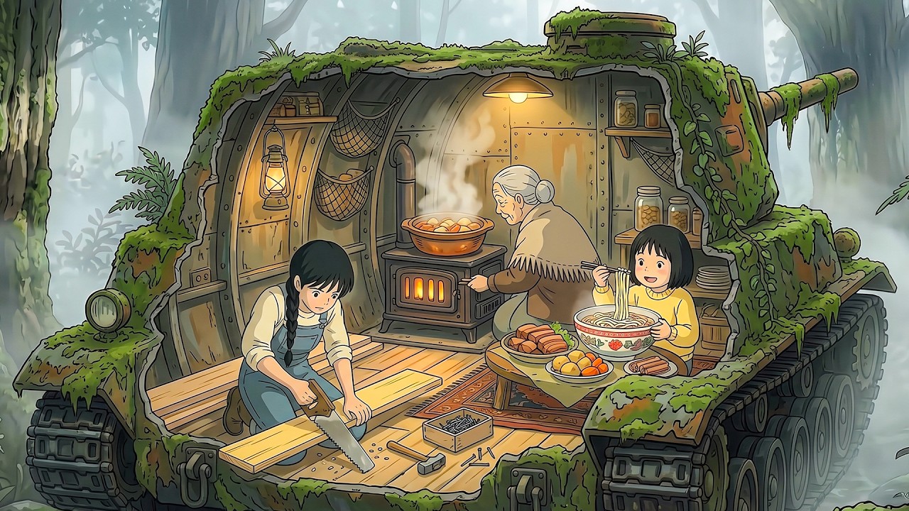 Transforming an Abandoned Tank to a Cozy Shelter ❄️ Cooking Pork Curry Udon | Ghibli-Style ASMR