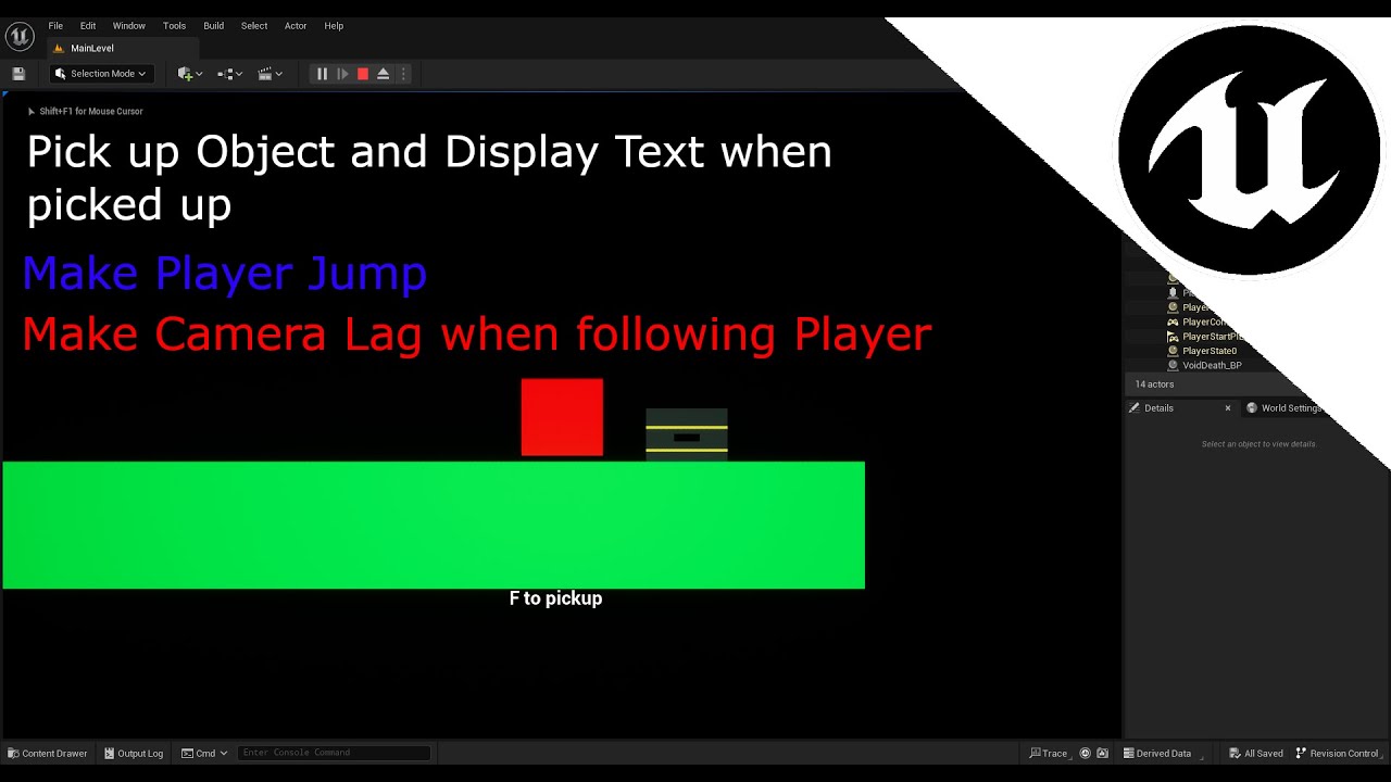 Unreal Engine 5 - How-to Pick-up objects and display a text, Jump, and Enable Camera Lag