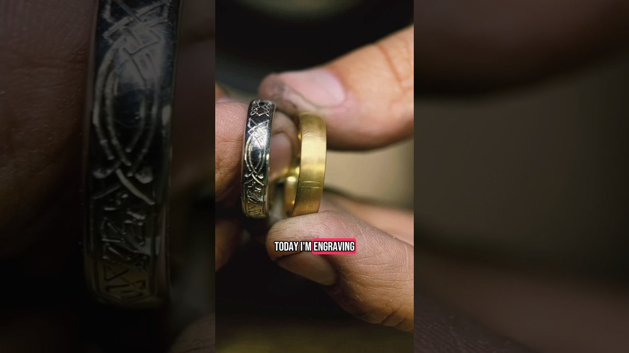 Hand-engraving a Celtic knot pattern on a wedding band #handengraving #ring