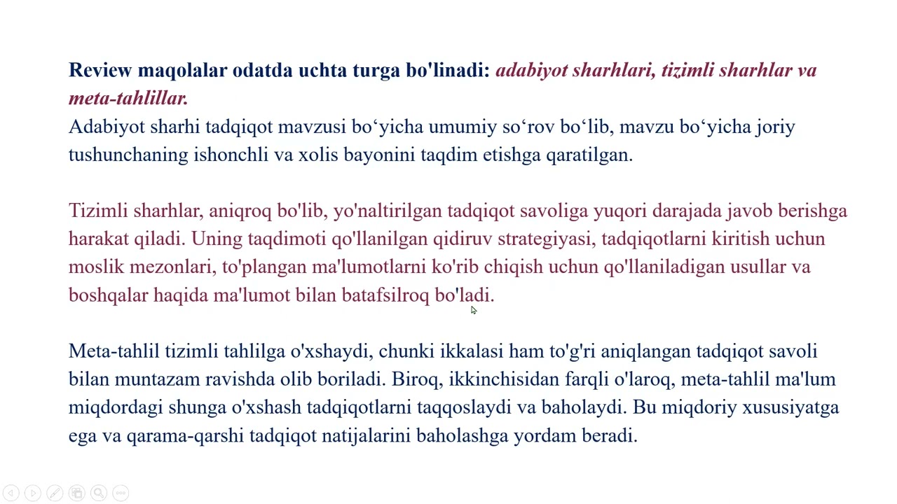 Review (sharh/tahlil) maqola yozish