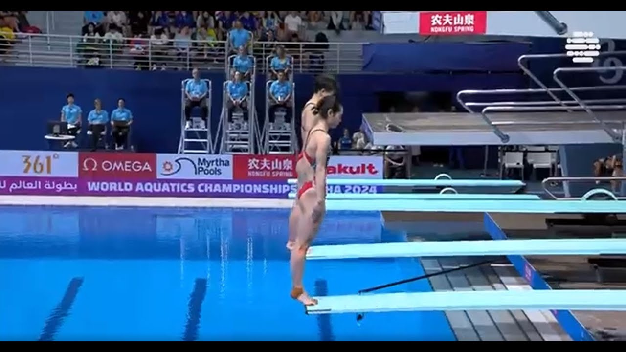 Paris2024 champions Yani Chang and Yiwen Chen's gold-winning 3m springboard synchro dive at Doha2024
