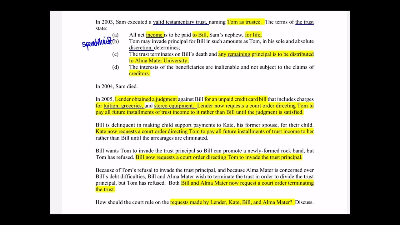 Issue Spot Trust Law:   Safeguarding assets from a spendthrift