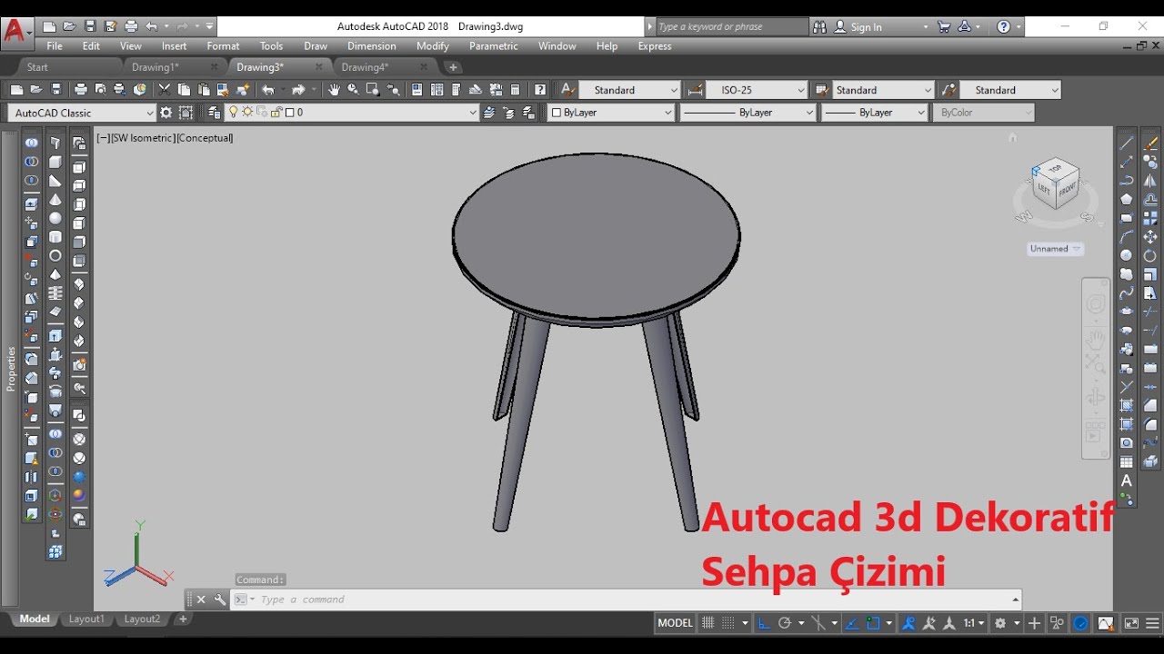 Autocad 3d Dekoratif Sehpa Çizimi