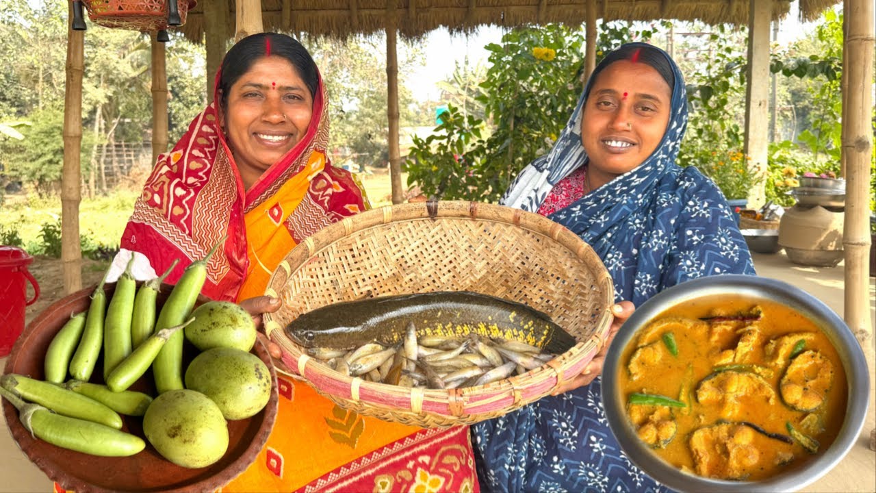 মায়ের হাতে শীতের পাকা শোল দিয়ে আম শোল রান্না আর বেলে মাছ-বেগুনের ঝোল #village_cooking