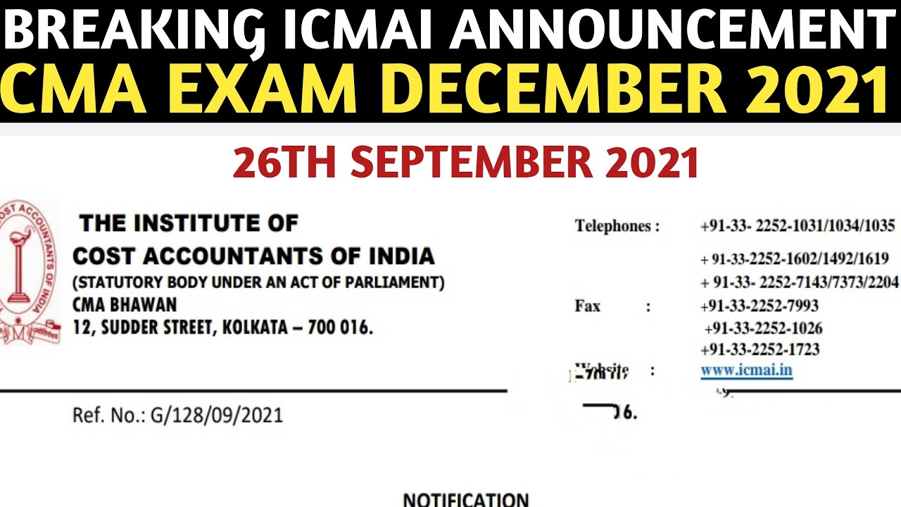 Big Breaking ICMAI  Offical Announcement | CMA Exam December 2021 | ICMAI Exams December 2021
