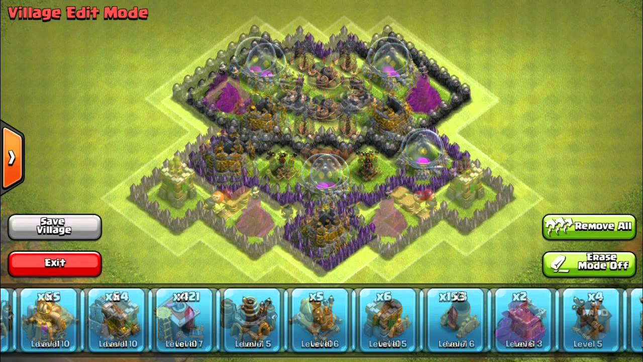 Clash of clans- NEW, TH 9 farming base!!- with 4 MORTARS!!