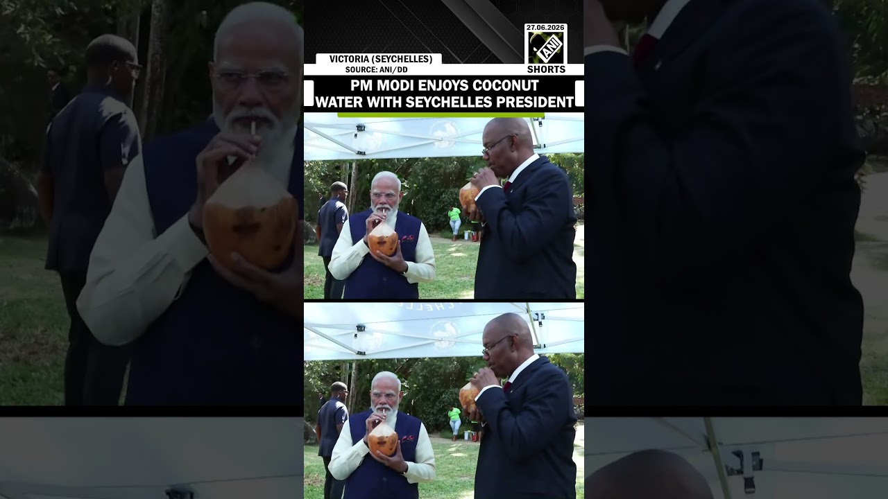 PM Modi enjoys coconut water with Seychelles President during Botanical Garden visit