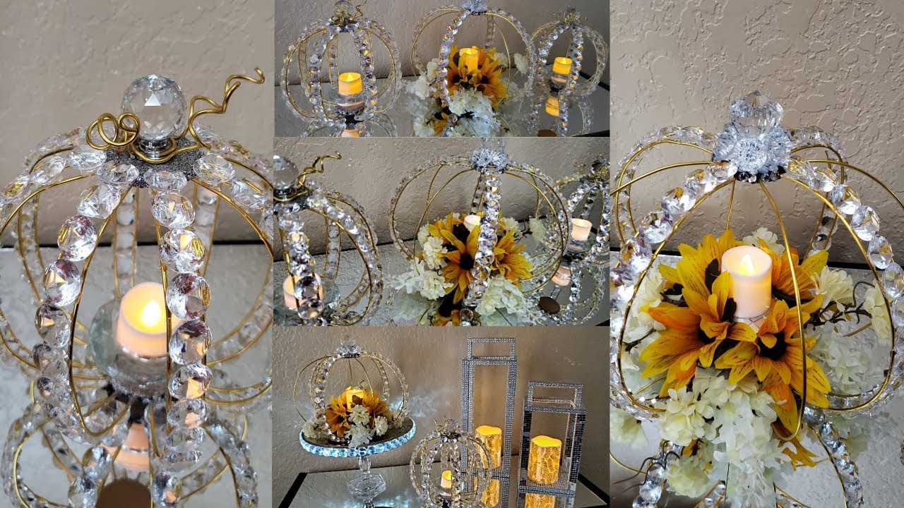 Dollar Tree DIY Fall Elegant Pumpkins Centerpiece| DIY Crystal Pumpkin Candle Holders Home Decor