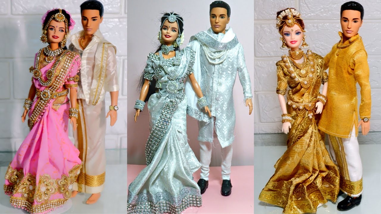 South Indian Bridal Barbie bride & groom Doll making with jewellery |Tamilnadu & kerala doll couples